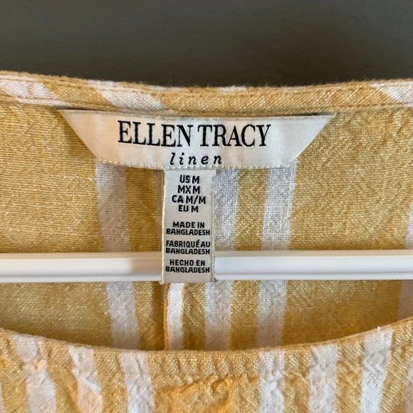 Ellen Tracy Yellow Short Sleeve linen Boxy Blouse - Picture 3 of 5